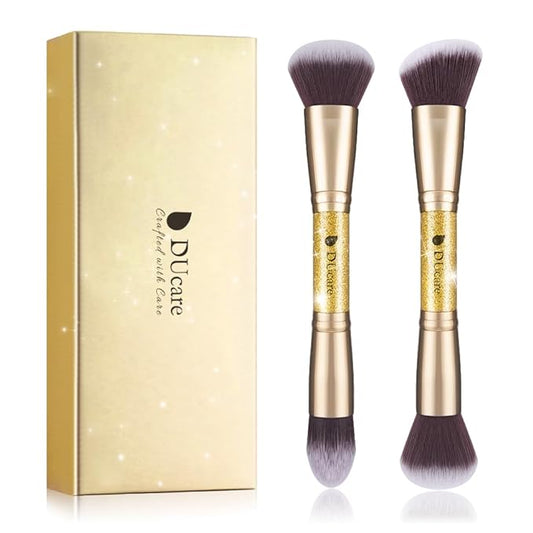 DUcare Makeup Brushes Duo End Foundation Powder Buffer and Contour Brush Synthetic Cosmetic Tools 2Pcs-FemmiqueWomen