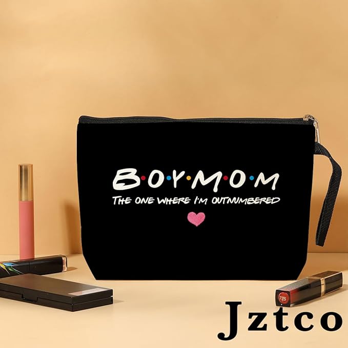 Jztco Boy Mama Makeup Bag, Baby Shower Gifts for Mom First Time, Christmas Birthday Unique Cosmetic Bag Funny Mothers Day, New Mom Gifts - Boy Mama The One Where I'm Outnumbered, Black