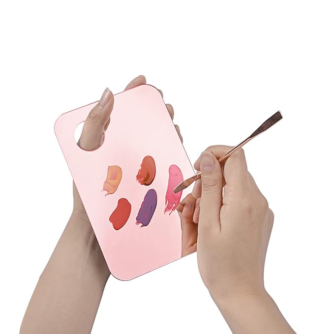 1 Pc Acrylic Cosmetic Makeup Palette with Makeup Spatula Tool Makeup Mixing Tray Apply for Foundation Eye Shadow Lipsticks Nail Art Beauty Salon (Rose gold)-FemmiqueWomen