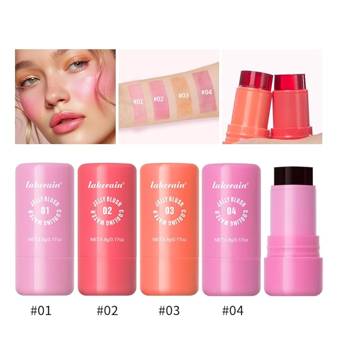 Jelly Cooling Blush Stick, Milk Water Tint, Clear Glossy Long Lasting Sheer Lip & Cheek Stain, Waterproof Light Non-Sticky Buildable Watercolor Finish-Vegan, Cruelty Free (#4 berry, 0.17oz)-FemmiqueWomen
