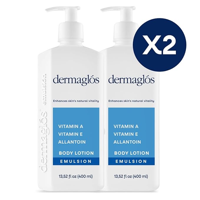 Dermaglos 2-pack Moisturizing Body Lotion for Dry Skin with Extra Vitamin A, Vitamin E & Allantoin | Hydrating & Regenerating formula for Stretch Marks, Tattoos, Scars & Wrinkles | 13.52 Fl Oz.-FemmiqueWomen