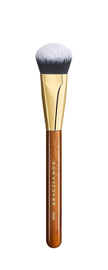 Desert Oak Series Angled Dome Cream Blush Brush - Medium Nylon Bristles for Flawless Cream/Liquid Blush Application, Seamless Stippling & Blending, Bubinga Handle & Brass Ferrule (CM 183)-FemmiqueWomen