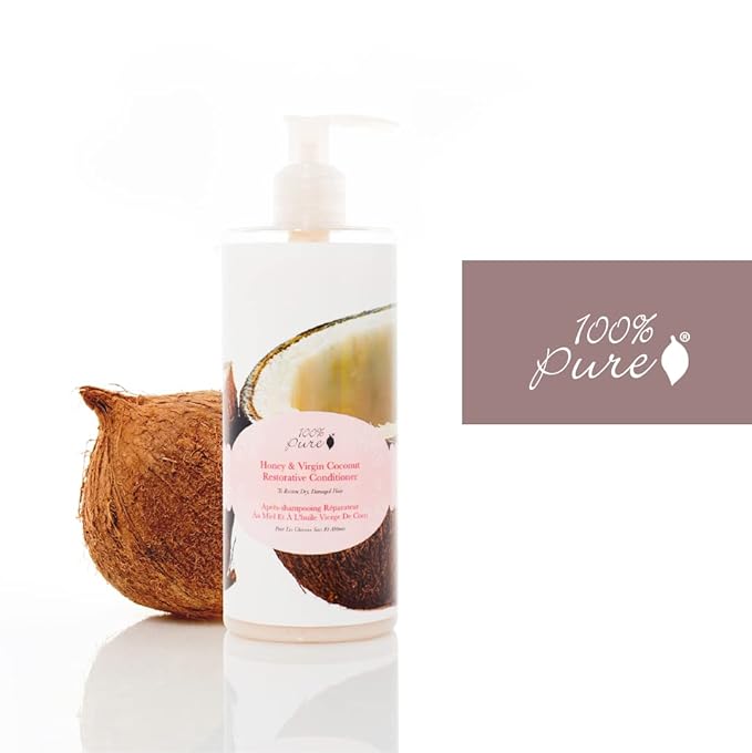 100% PURE Honey & Virgin Coconut Restorative Conditioner Moisturizer & Repair Replenishing Nutrient Boost for Dry Damaged Hair, Promotes Healthy Growth for Women & Men - Sulfate Free - 13 Fl Oz-FemmiqueWomen