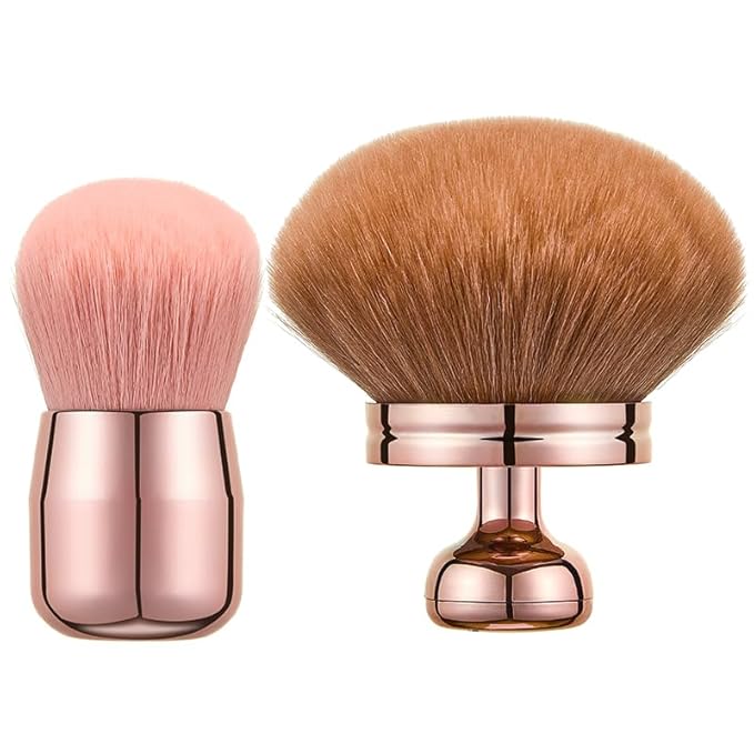 Extra Large Kabuki Brush Set for Body and Face, for blush, loose powder manicure multi-functional and tanning, Gift for women with Velvet Bag(RoseGold 2pcs)-FemmiqueWomen