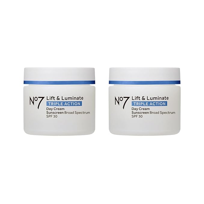No7 Lift & Luminate Triple Action Face Cream - Fragrance Free Face Moisturizer with SPF 30 - Formulated with Anti Aging Collagen Peptides & Brightening Complex (2 Pack)-FemmiqueWomen