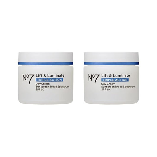 No7 Lift & Luminate Triple Action Face Cream - Fragrance Free Face Moisturizer with SPF 30 - Formulated with Anti Aging Collagen Peptides & Brightening Complex (2 Pack)-FemmiqueWomen