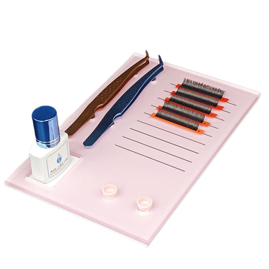 Grafting False Eyelash Acrylic Extension Pallet, Eyelash Extension Glue Tweezers Plate Pad Makeup Palette Individual Training Tools (Pink (7.87x5.12in))-FemmiqueWomen
