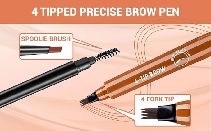 2025 New Magic Eyebrow Pencil, 3D Waterproof 4 Tipped Precise Brow Pen Microblading Eyebrow Pencil Contouring Pen Fine Stroke Microblading Creates Natural (Gray Brown)-FemmiqueWomen