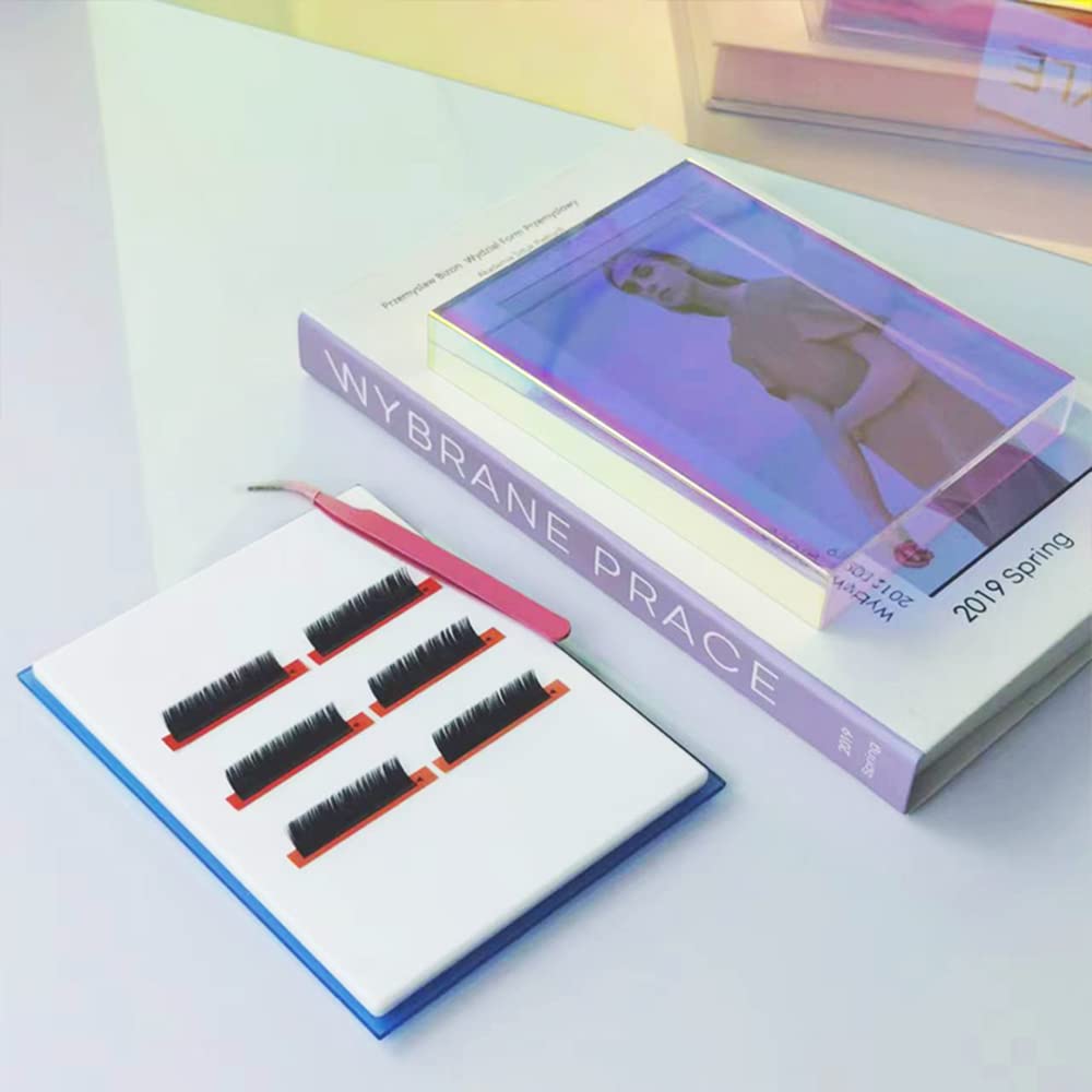 Grafting False Eyelash Acrylic Extension Pallet Organizer, Eyelash Extension Glue Tweezers Plate Makeup Palette, Dustproof Storage Box Display Training Tools Salon (Dazzling L with cover)-FemmiqueWomen