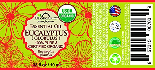 US Organic 100% Pure Eucalyptus Essential Oil (Globulus) - USDA Certified Organic, Steam Distilled - W/Euro droppers (More Size Variations Available) (10 ml / .33 fl oz)-FemmiqueWomen