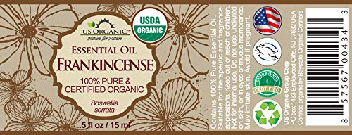 US Organic 100% Pure Frankincense Essential Oil, USDA Certified Organic, Steam Distilled, Boswellia serrata, Sourced from India, Topically or in Diffuser, Perfect for Aging or All Skin Type (15 ml)-FemmiqueWomen