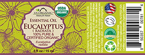 US Organic 100% Pure Eucalyptus Essential Oil (Radiata) - USDA Certified Organic, Steam Distilled - W/Euro droppers (More Size Variations Available) (15 ml / .5 fl oz)-FemmiqueWomen
