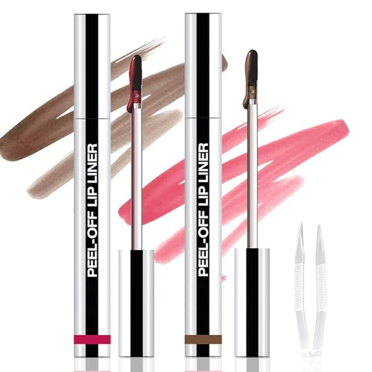 2Pcs Peel Off Matte Liquid Lip Gloss Stain-Lip Liner with Tweezer, Peel Off Lip Stain, Long Lasting & Waterproof Lipstick Tattoo, Transfer-Proof Lip Gloss for All Skin Types (04#+06#, 2Pcs)-FemmiqueWomen
