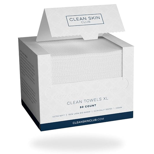 Clean Skin Club Clean Towels XL, USDA Certified 100‪%‬ Biobased Dermatologist Approved Disposable Face Towelette, Facial Washcloth, Makeup Remover Dry Wipes, Ultra Soft, 150 count, 3 pack-FemmiqueWomen