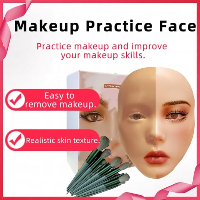 3D Makeup Practice Face, XIJIEMAO Mannequin Head For Makeup, Reusable Silicone Full Makeup Mannequin Head With Stand And Brush Set, Eye Shadow Makeup Face Board, Emerging Makeup Artist, Girl'S Gift-FemmiqueWomen