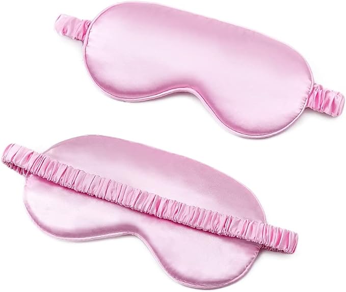 100% Natural Mulberry Soft Silk Sleep Mask, Light Blocking Eye Masks For Sleep, Night Blindfold Eye Mask Cover For Men And Women, Sleeping Night Mask For Travel (Pink)-FemmiqueWomen
