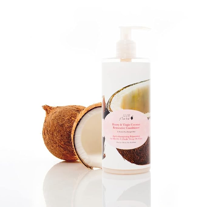 100% PURE Honey & Virgin Coconut Restorative Conditioner Moisturizer & Repair Replenishing Nutrient Boost for Dry Damaged Hair, Promotes Healthy Growth for Women & Men - Sulfate Free - 13 Fl Oz-FemmiqueWomen