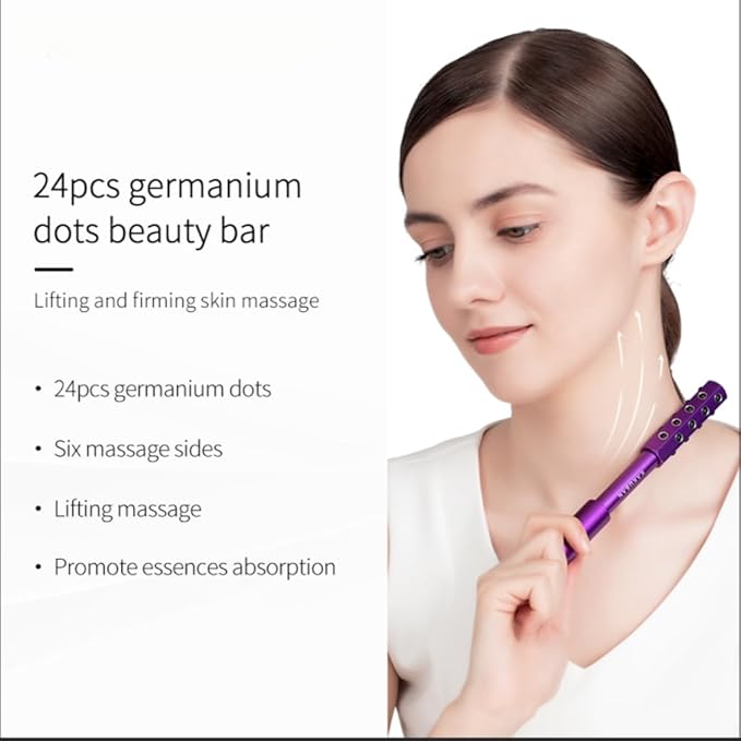 24-Stone Facial Roller - Cooling Face & Neck Massager Tool for Skin Rejuvenation | 360° Contouring with Germanium Stones & Aircraft Aluminum | Portable 7.6" Beauty Roller - Purple-FemmiqueWomen