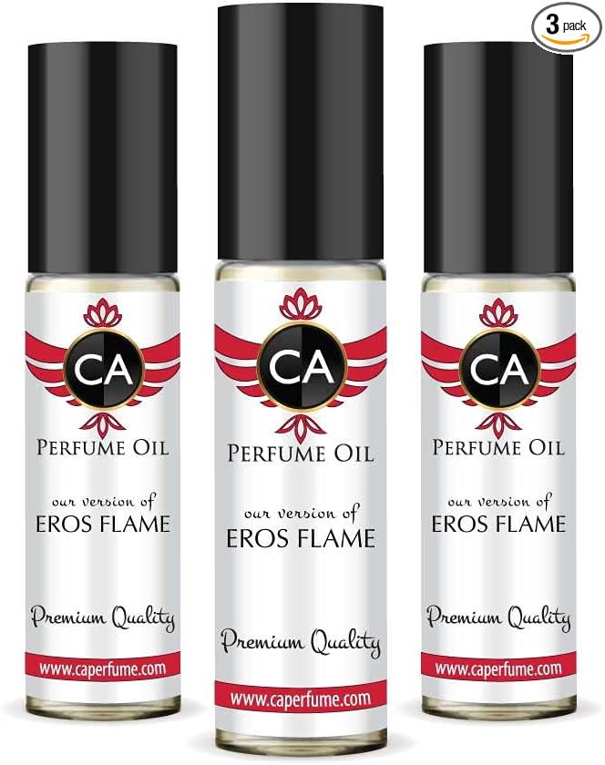 CA Perfume Impression of Eros Flame For Men Replica Fragrance Body Oil Dupes Alcohol-Free Essential Aromatherapy Sample Travel Size Concentrated Long Lasting Attar Roll-On 0.3 Fl Oz-X3-FemmiqueWomen