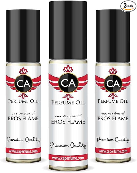CA Perfume Impression of Eros Flame For Men Replica Fragrance Body Oil Dupes Alcohol-Free Essential Aromatherapy Sample Travel Size Concentrated Long Lasting Attar Roll-On 0.3 Fl Oz-X3-FemmiqueWomen