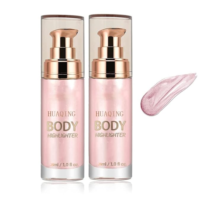 2 Pack Body Luminizer,Shimmer Body Highlighter Makeup Liquid Gloss Makeup for Glitte Face Body Gloss Cream.(104 Soft Yarn Pink)-FemmiqueWomen