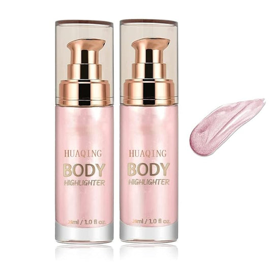 2 Pack Body Luminizer,Shimmer Body Highlighter Makeup Liquid Gloss Makeup for Glitte Face Body Gloss Cream.(104 Soft Yarn Pink)-FemmiqueWomen