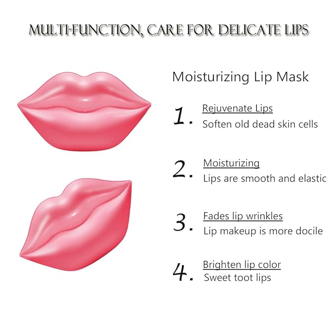 20Pcs Moisturizing/Plumping Lip Mask, Restores Moisture Mask for Dry Lips and Lines Overnight Care, Gel Treatment Masks (Pink)-FemmiqueWomen