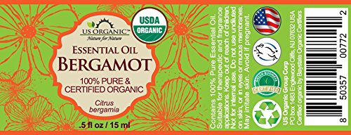 US Organic 100% Pure Bergamot Essential Oil, USDA Certified Organic, Cold Pressed, with Euro droppers (More Size Variations Available) (15 ml / .5 fl oz)-FemmiqueWomen