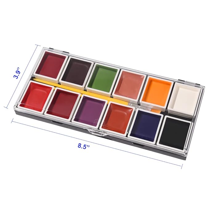 12 Colors Alcohol Activated Makeup Palette Set with Mimic Wound Sponge Makeup Egg for SFX Makeup Halloween Makeup-FemmiqueWomen