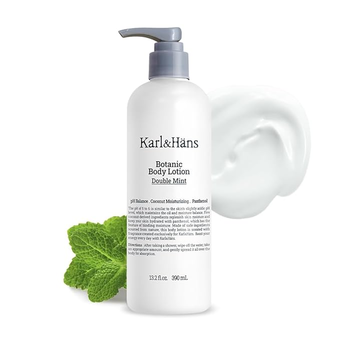 Karl&Hans Botanic Body Lotion Double Mint, Fresh Revitalizing Body Lotion - Invigorating Eucalyptus and Mint Fragrance - Non-Greasy Formula, 13.2 fl oz-FemmiqueWomen