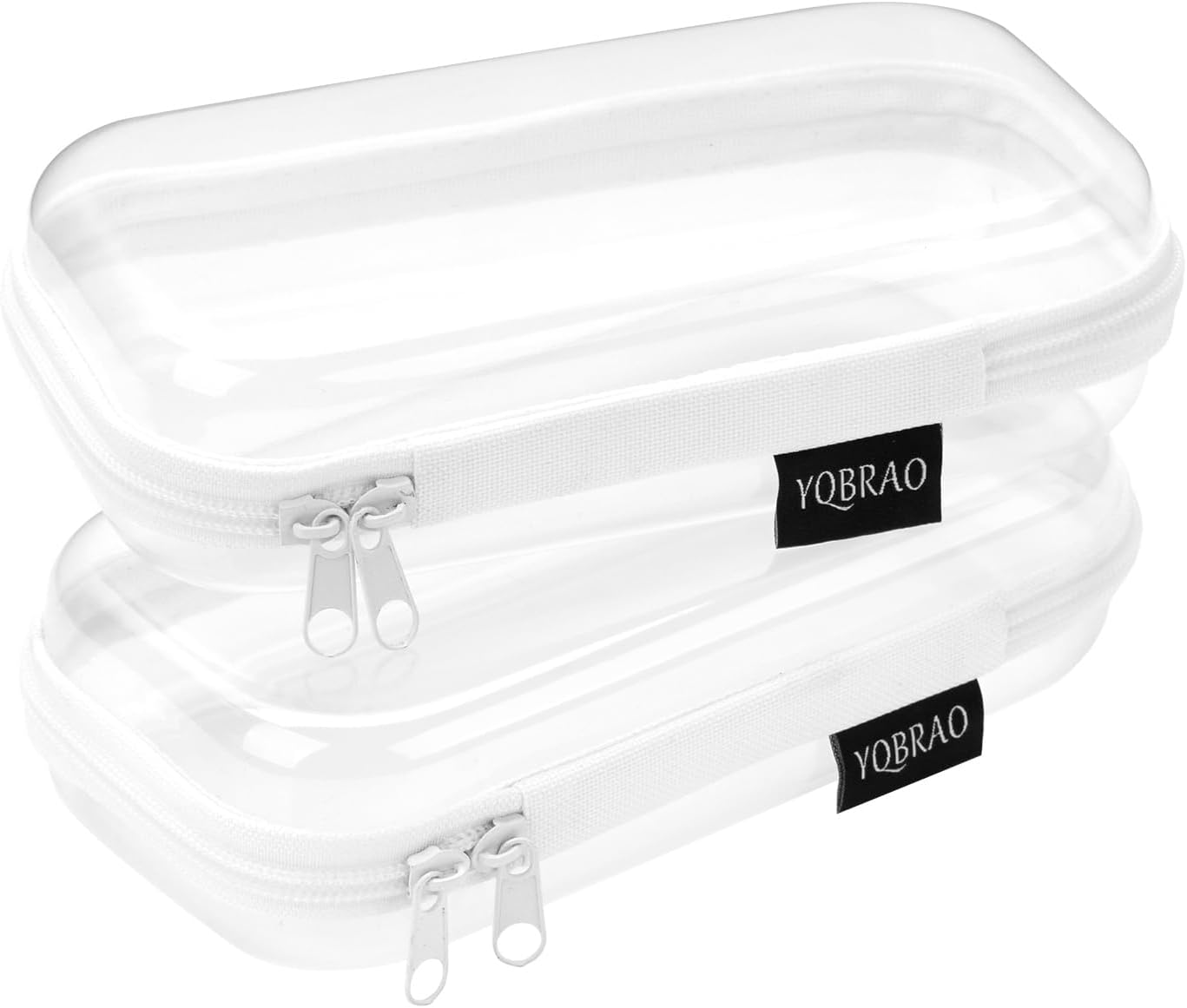 Set of 2 - Hard Sided Clear Zipper Case for Storage - Professional-Grade Plastic Hard Shell Zippered Organizers, Cosmetic Bag, Snack Bins-FemmiqueWomen