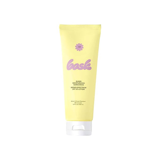 Bask Suncare SPF 50 Sheer Moisturizing Sunscreen Lotion - Broad Spectrum UVA/UVB Protection, Dermatologist Recommended, Hydrating, Lightweight & Fast Absorbing, No White Cast, Travel Size, 3.4 fl oz-FemmiqueWomen