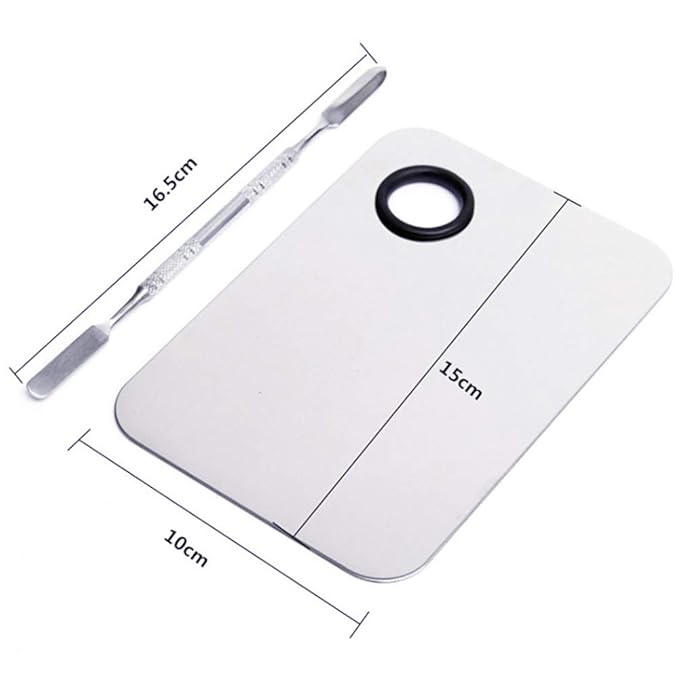 2 Pcs Stainless Steel Cosmetic Makeup Palette, Professional Cosmetic Mixing Makeup Palette Spatula Makeup Artist Tool, Beauty Salon Color Cream Mixing Palette With A Spatula Makeup Nail Art Palette-FemmiqueWomen