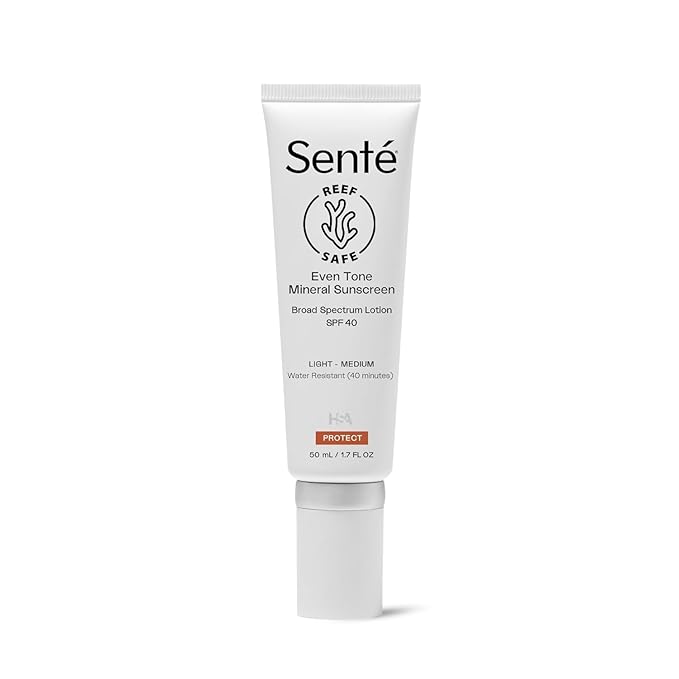 Senté Even Tone Mineral Sunscreen Tinted | SPF 40 Light-Medium | Hydrating, Lightweight Sun Protection Treatment for Redness & Discoloration | UVA/UVB & Blue Light Defense | 1.7 oz-FemmiqueWomen