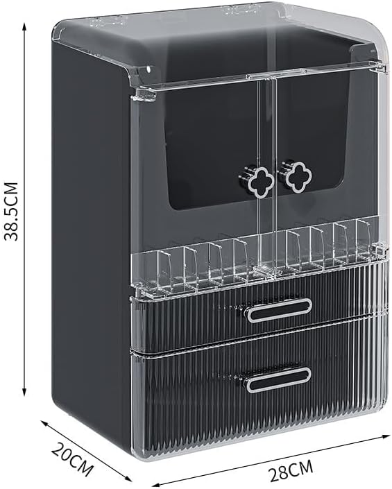 Acrylic Makeup Organizer with Drawers – 38.5CM Large Capacity Cosmetic Storage Box, Dustproof & Waterproof Vanity Organizer for Skincare, Jewelry, Lipsticks & Beauty Products (Black)-FemmiqueWomen