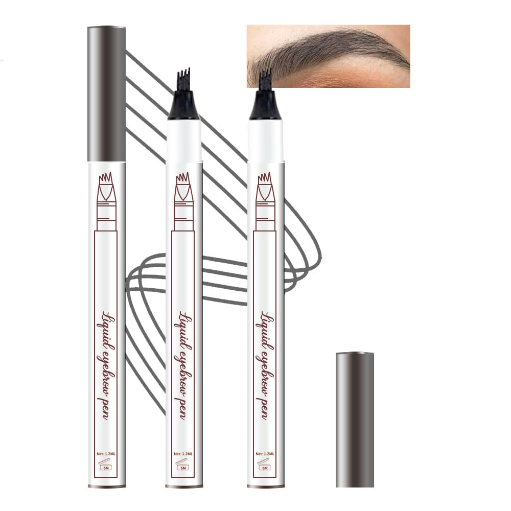 2 Pcs/Set Eyebrow Ink Pencil by Brow Stylist -Micro 4 Point Brow Pen Lift & Snatch Eyebrow Pen Kits with 3 Eyebrow Stencil Long-Lasting Waterproof Natural Eyebrow Hair (3# dark grey)-FemmiqueWomen