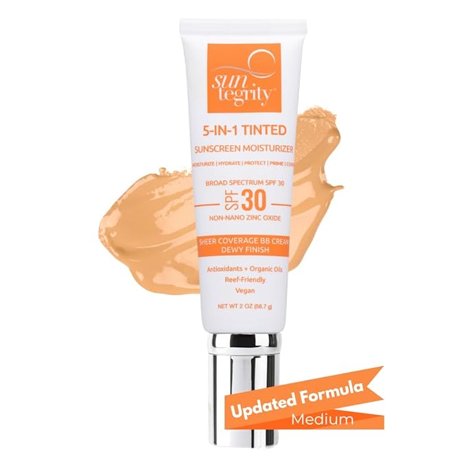 Suntegrity Tinted 5 in 1 Mineral Sunscreen for Face (SPF 30-2 oz) - Medium | BB Cream Moisturizer with Physical UVA/UVB Broad Spectrum Protection | Safe for Sensitive Skin-FemmiqueWomen