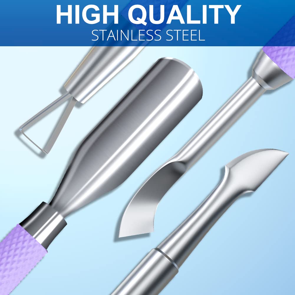 2PCS Metal Lavender/Taro Purple Cuticle Pusher and Cutter Remover Salon Quality Stainless Steel Gel Nail Polish Peeler Scraper Durable Manicure and Pedicure Cleaner Tool For Fingernail and Toenail-FemmiqueWomen