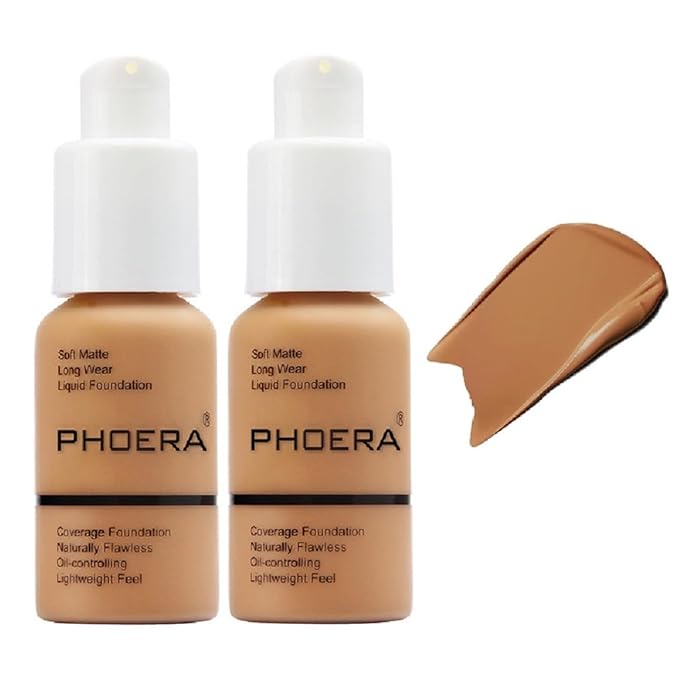 2 Pack PHOERA Foundation 106 Warm Sun Makeup,Full Coverage Foundation for Women and Girls-FemmiqueWomen