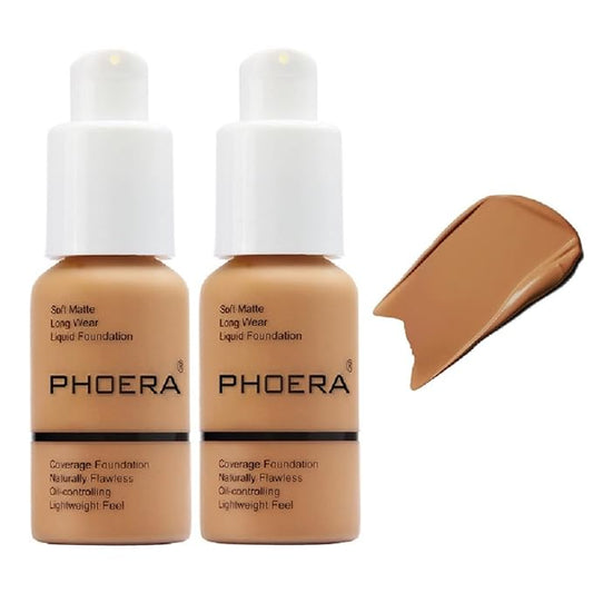 2 Pack PHOERA Foundation 106 Warm Sun Makeup,Full Coverage Foundation for Women and Girls-FemmiqueWomen