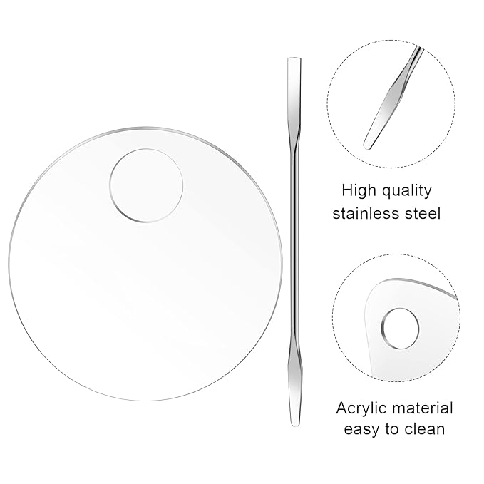 2PCS Acrylic Cosmetic Palette with 2PCS Spatula Tool,Makeup Palette Mixing Tray Apply for Foundation Eye Shadow Lipsticks Nail Art Professional Pigment Blending(Round)-FemmiqueWomen