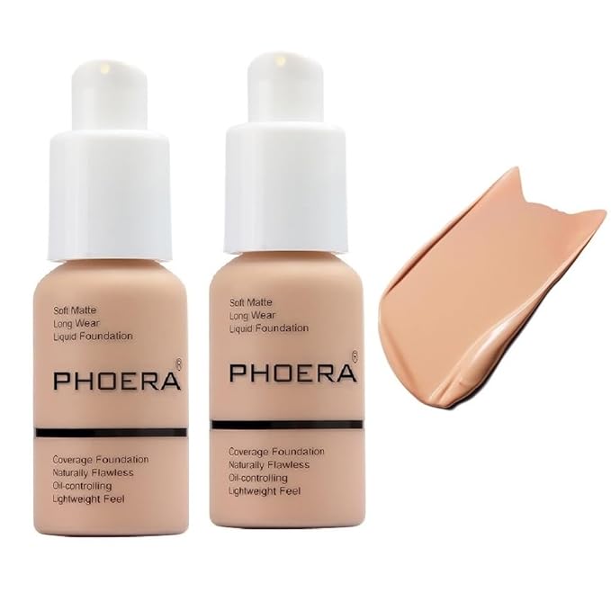 2 Pack PHOERA Foundation, Full Coverage Foundation, Flawless Soft Matte Liquid Foundation Makeup for Women.(103# Warm Peach)-FemmiqueWomen
