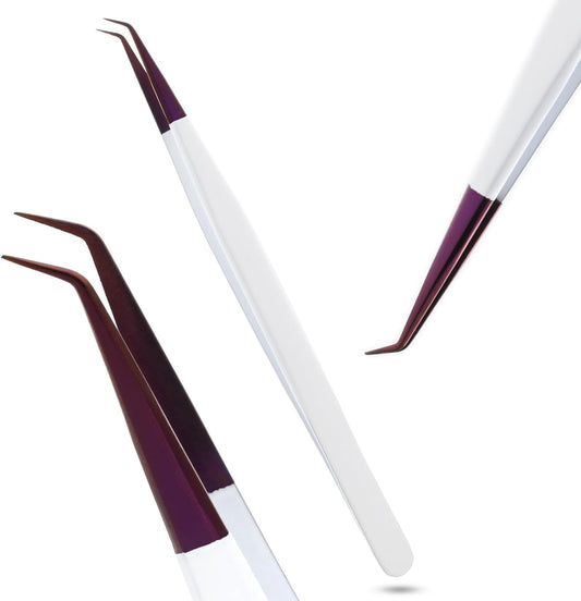 Isolation Tweezers for Eyelash Extension – 14cm Curved, White & Purple, Stainless Steel, Best for Individual Isolation & Classic Lashes, Pinzas para Pestaña (Matte White Purple)-FemmiqueWomen