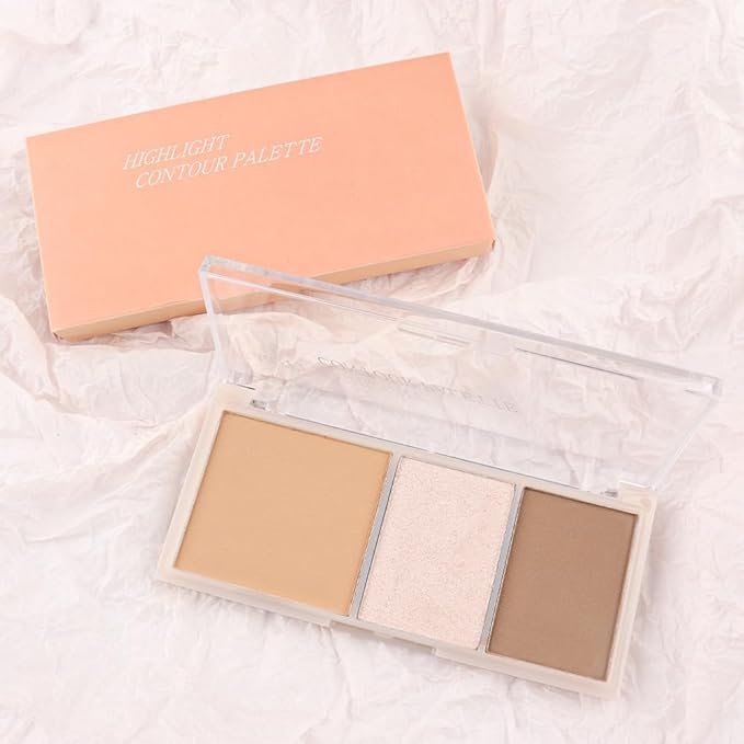 3 IN 1 Brown Nude Face Highlight Bronzer Powder Palette for Face Cheeks Contour Brightening, Buildable Matte Coverage Natural Makeup,Ultra Sculpt Nose Shadow Eyeshadow Primer 02#-FemmiqueWomen