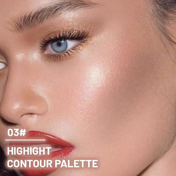 3 IN 1 Brown Nude Face Highlight Bronzer Powder Palette for Face Cheeks Contour Brightening, Buildable Matte Coverage Natural Makeup,Ultra Sculpt Nose Shadow Eyeshadow Primer 03#-FemmiqueWomen