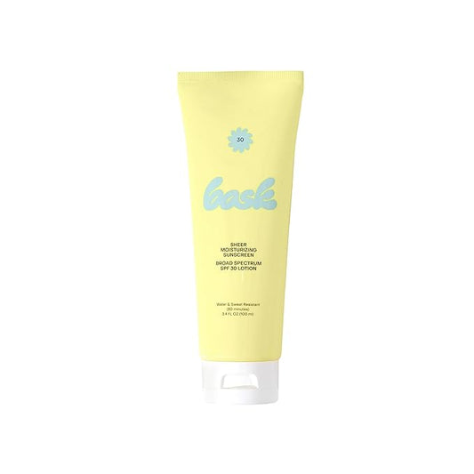 Bask Suncare SPF 30 Sheer Moisturizing Sunscreen Lotion - Broad Spectrum UVA/UVB Protection, Dermatologist Recommended, Hydrating, Lightweight & Fast Absorbing, No White Cast, Travel Size, 3.4 fl oz-FemmiqueWomen