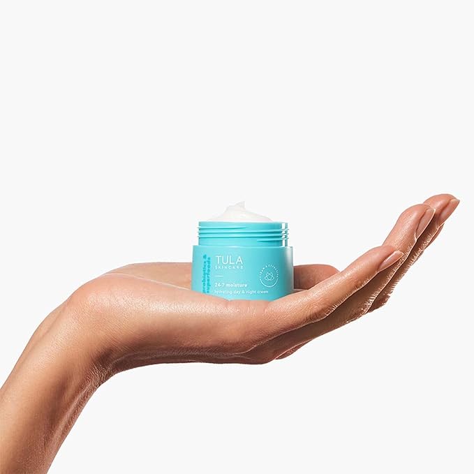 TULA Skin Care 24-7 Moisture Hydrating Day and Night Cream - Travel-Size, Ultra Nourishing Moisturizer for Face, Soothes Skin, Maintain Skin Balance & Improve Skin Smoothness, 0.5 oz.-FemmiqueWomen