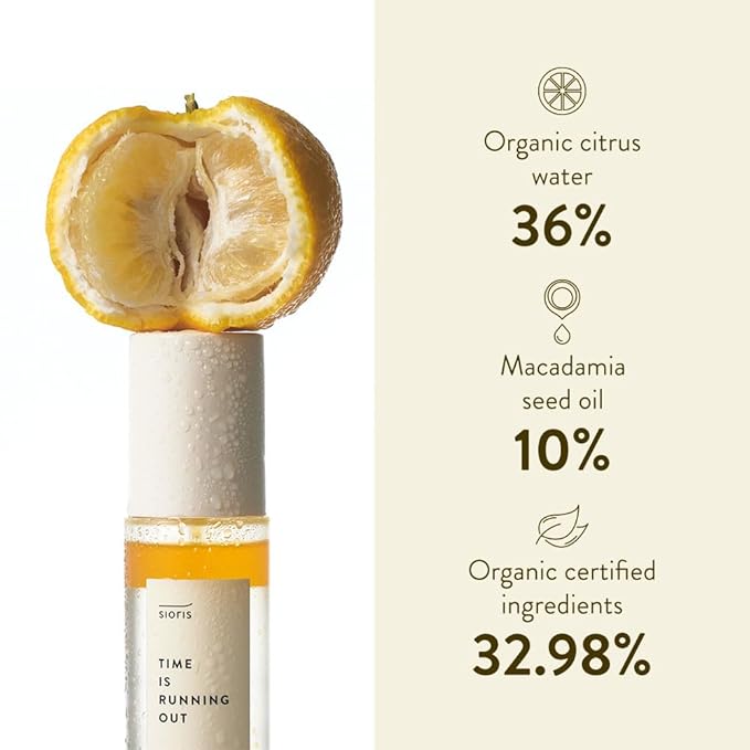 SIORIS Time Is Running Out mist 30ml (organic, vegan), glass skin face mist for Sensitive Skin, jojoba oil for moisture lock, enriched citrus water rejuvenates glass veil finish-FemmiqueWomen