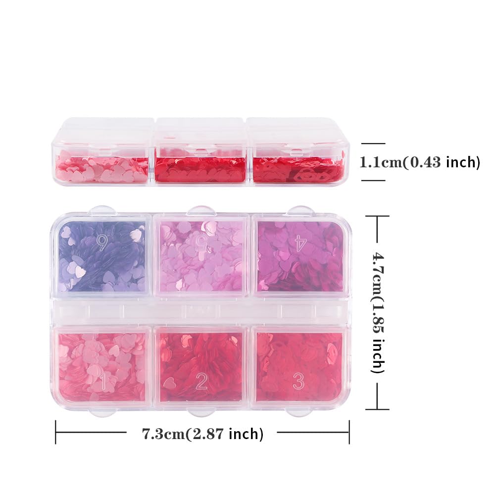 12 Grids Valentine’s Day Nail Art Glitter Sequins 3D Laser Red Pink Heart Glitters Nail Decals，Holographic Love Heart Nail Art Supplies for Women Manicure Charms Decorations Body Makeup Sets-FemmiqueWomen