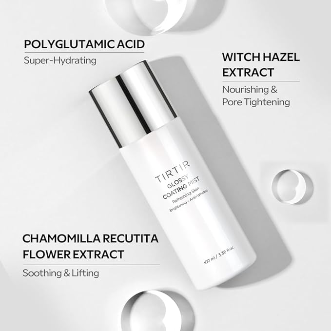 TIRTIR Glossy Coating Mist 3.38 fl. oz, Illuminating Polyglutamic Acid Face Mist for Fresh, Glowing Skin,Cooling, Soothing, Makeup Prep Spray-FemmiqueWomen